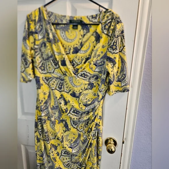 Ralph Lauren Short Sleavr Midi Faux Wrap Dress - Picture 5 of 12